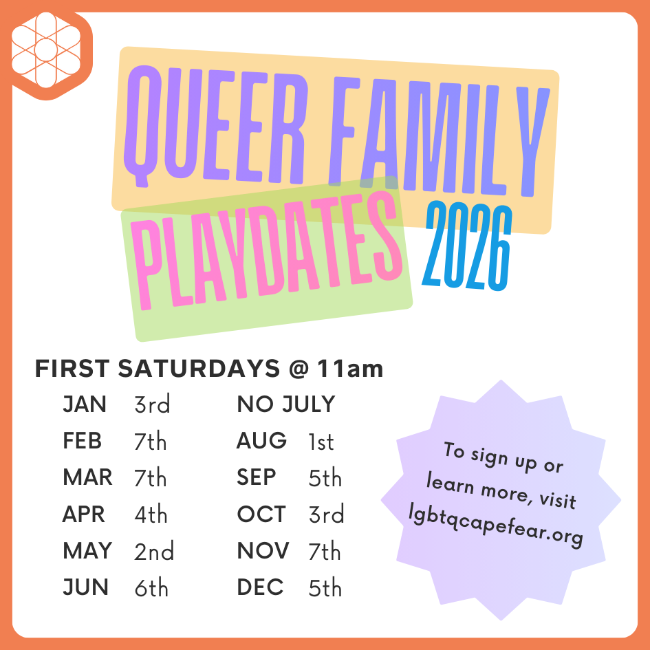 Poster with dates for 2026 Queer Family Playdates.