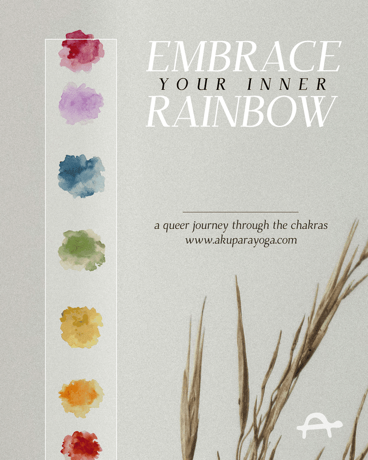 A special event poster for Queer Flow's Embrace Your Inner Rainbow course.