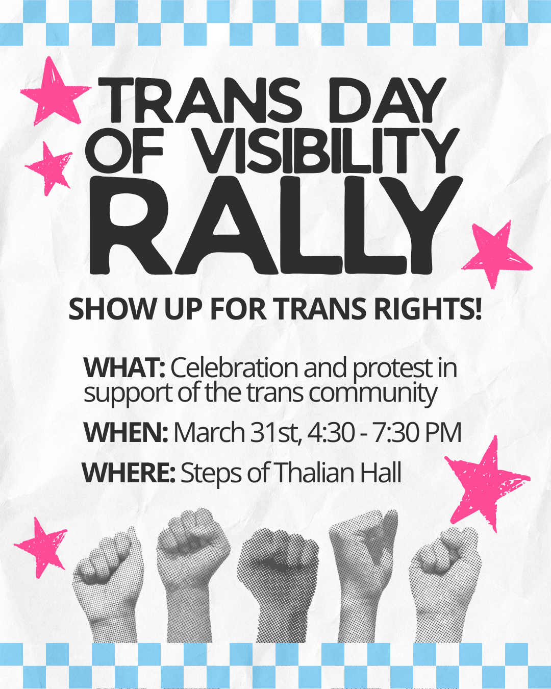 Poster for a Trans Day of Visibility rally.