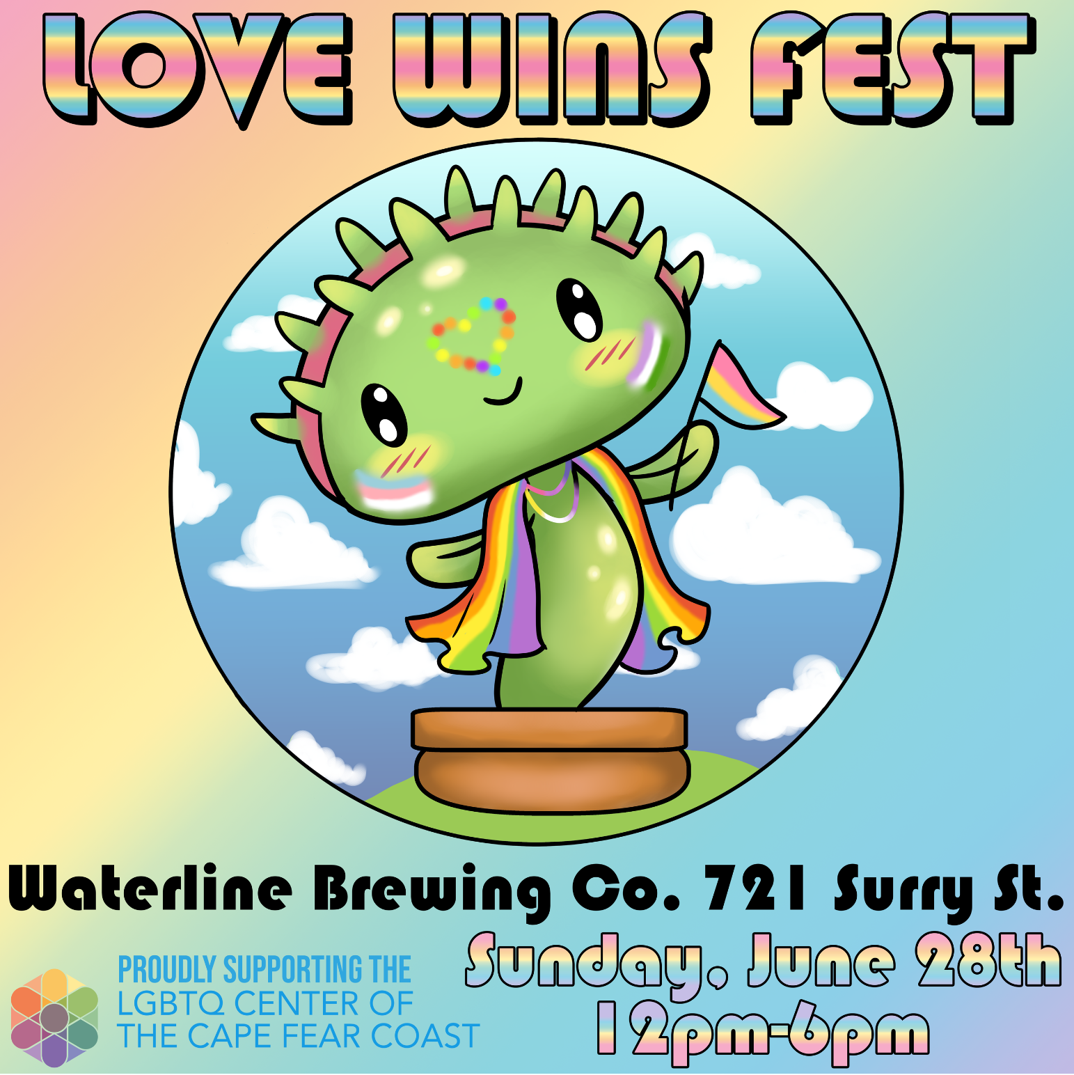 Graphic for Geeks and Freaks' Love Wins Festival on Sunday, June 28th, 2026.