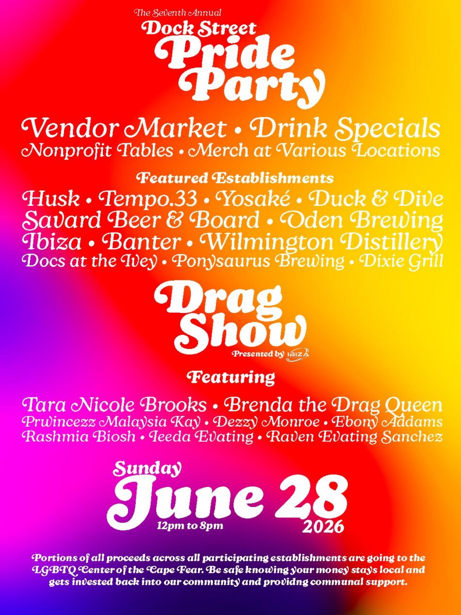 Poster for the 2026 Dock Street Pride Party.