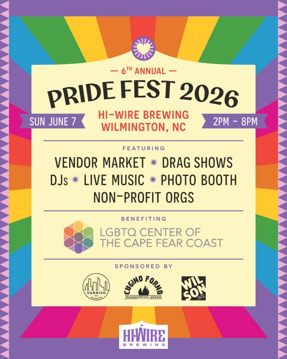 Poster for Hi-Wire Brewing's 2026 Pride Fest.